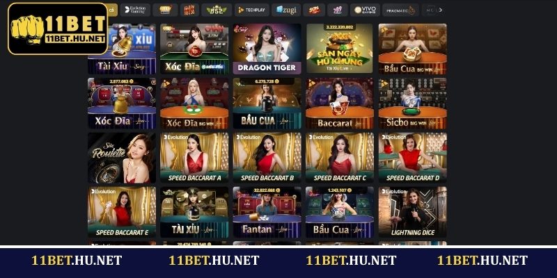 Danh sách trò chơi nổi bật tại sảnh Live Casino 11BET